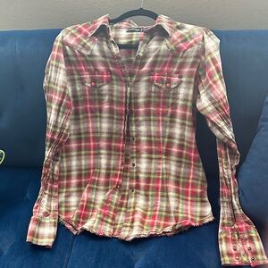 Cruel Girl Red and Green Plaid Button Down Shirt